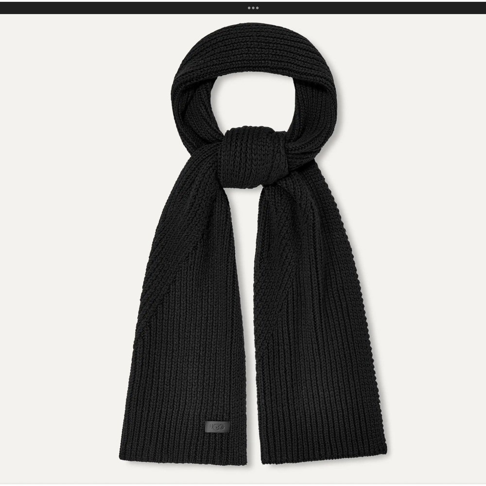 UGG Men's Black Diagonal Ribbed Knit Scarf Wool Blend Warm Winter Accessory